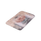 Rose Rosa Grauer Glitzer Name Monogramm Badematte (Schrägansicht)