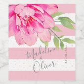 Rose Rosa grüner Streifen Blumenziton Silber Weinetikett (Einzelnes Label)