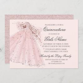 Rose Rosa Heelse und Gown Quinceañera Einladung