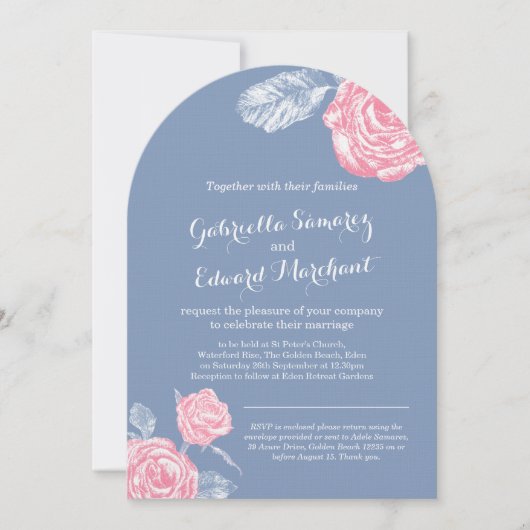 Rose Rosa Hochzeit Einladung (Vorderseite)