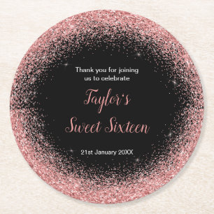 Rose Rosa Kleid Imitate Glitzer Sweet 16 Geburtsta Runder Pappuntersetzer