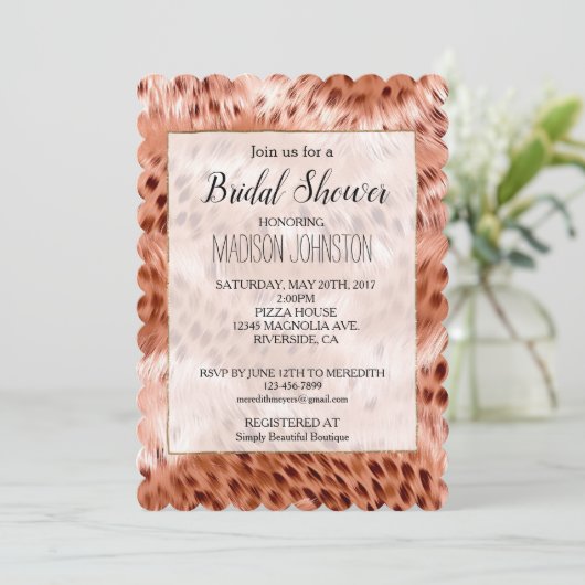 Rose Rosa Leopard Einladung (Stehend Vorderseite)