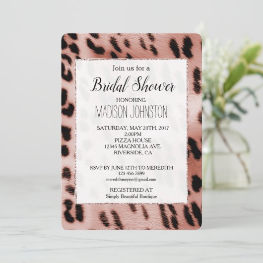 Rose Rosa Leopard Einladung (Stehend Vorderseite)