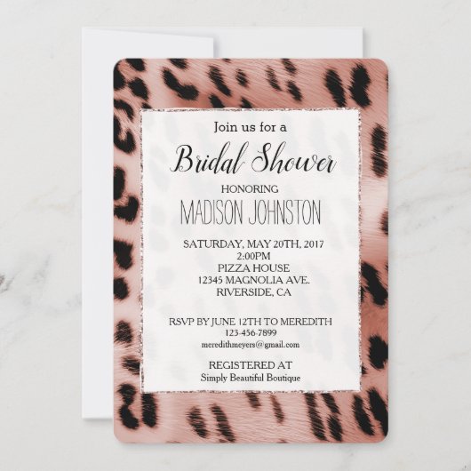 Rose Rosa Leopard Einladung (Vorderseite)