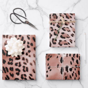 Rose Rosa Leopard Geschenkpapier Set