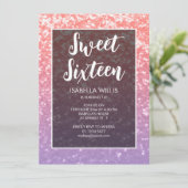 Rose Rosa lila Glitzern Sweet 16 elegante Drehbuch Einladung (Stehend Vorderseite)