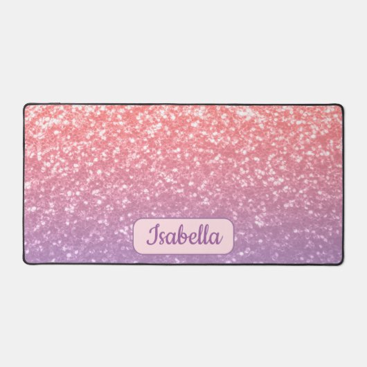 Rose Rosa lila Lavendel Glitzern Individuelle Name Schreibtischunterlage (Vorderseite)