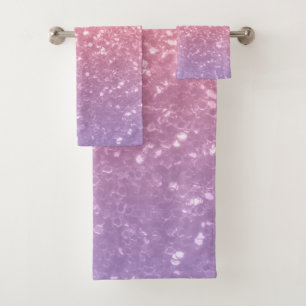 Rose Rosa lila Lavendel Imitate Glitzern Glitzer Badhandtuch Set