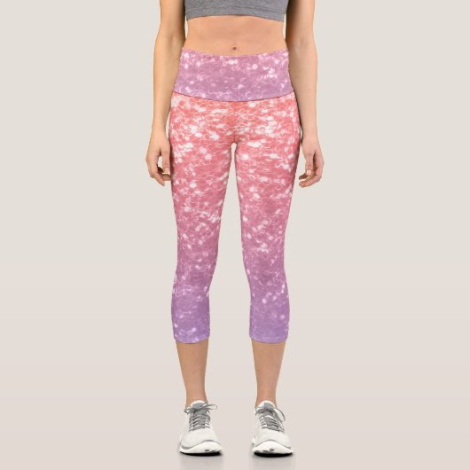 Rose Rosa lila Lavendel Imitate Glitzern Glitzer Capri Leggings (Vorderseite)