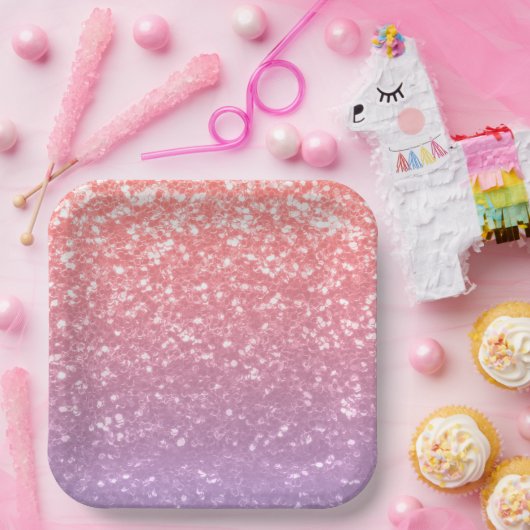 Rose Rosa lila Lavendel Imitate Glitzern Glitzer Pappteller (Party)