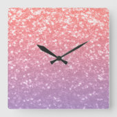 Rose Rosa lila Lavendel Imitate Glitzern Glitzer Quadratische Wanduhr (Vorderseite)
