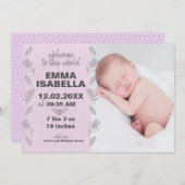 Rose Rosa Lila Neugeborenes Mädchen Blumengebäck F Save The Date (Vorne/Hinten)