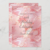 Rose Rosa Marmor 50. Geburtstag Einladung (Vorne/Hinten)