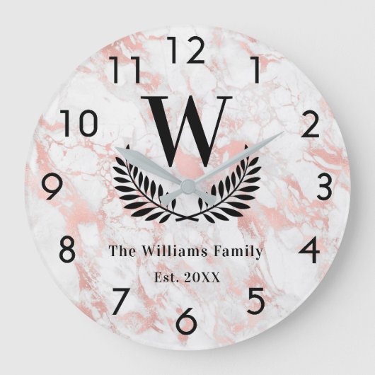 Rose Rosa Marmor Große Wanduhr (Vorderseite)