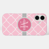 Rose rosa | Monogram, Graue Quatrefolie Case-Mate iPhone Hülle (Rückseite (Horizontal))
