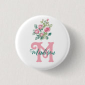 Rose Rosa Monogramm Button (Vorderseite)