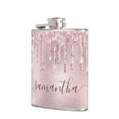 Rose Rosa Monogramm Junggeselinnen-Abschied Flachmann (Links)