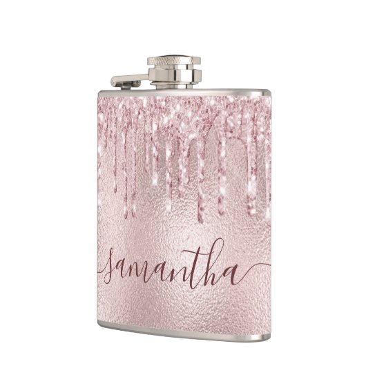 Rose Rosa Monogramm Junggeselinnen-Abschied Flachmann (Links)