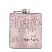 Rose Rosa Monogramm Junggeselinnen-Abschied Flachmann (Vorderseite)