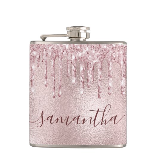 Rose Rosa Monogramm Junggeselinnen-Abschied Flachmann (Vorderseite)