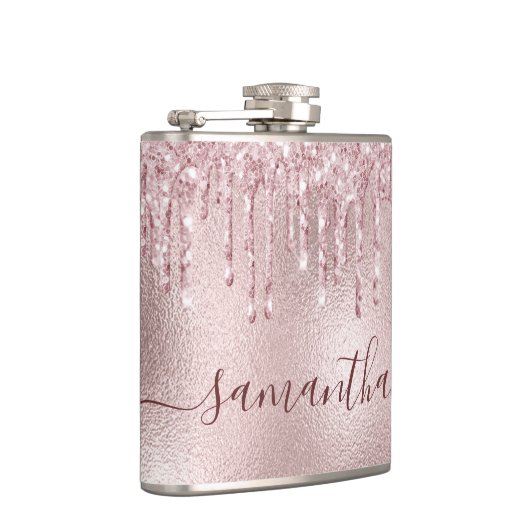 Rose Rosa Monogramm Junggeselinnen-Abschied Flachmann (Rechts)