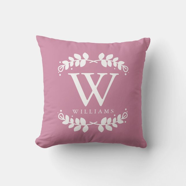 Rose Rosa Monogramm Kissen (Vorderseite)