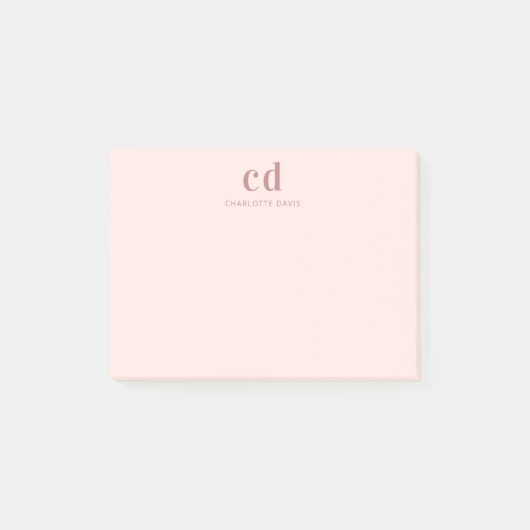 Rose Rosa Monogramm minimalistisch Post-it Klebezettel (Vorderseite)