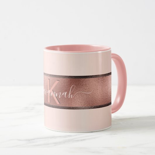 Rose Rosa Monogramm Tasse (VorderseiteRechts)