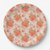 Rose Rosa orange Blumenmuster Hochzeitsfeder Pappteller (Vorderseite)