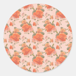 Rose Rosa orange Blumenmuster Hochzeitsfeder Runder Aufkleber