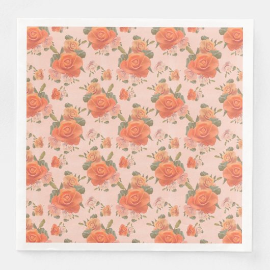 Rose Rosa orange Blumenmuster Hochzeitsfeder Serviette (Vorderseite)