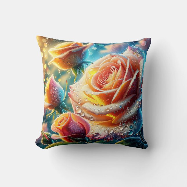 "Rose, Rosa, Orange und Gelb" Kissen (Vorderseite)