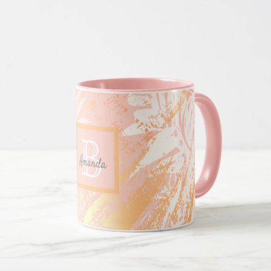 Rose Rosa Palmenblättrig, Monogramm Tasse (VorderseiteRechts)