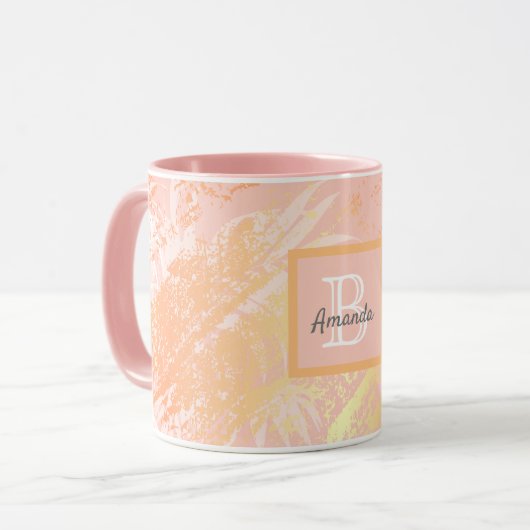 Rose Rosa Palmenblättrig, Monogramm Tasse (Vorderseite Links)