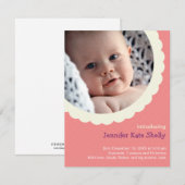 Rose Rosa Polka dot rosette Foto niedliche Geburt Ankündigung (Vorne/Hinten)