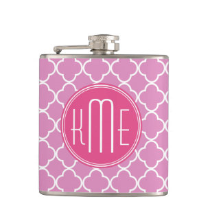 Rose rosa Quatrefoil mit kundenspezifischem Flachmann