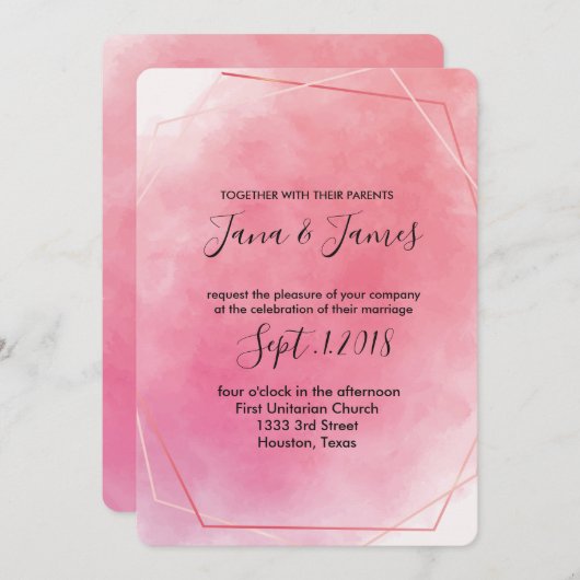 Rose Rosa Rahmen Wasserfarbe Hochzeit Einladung (Vorne/Hinten)