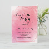 Rose Rosa Rahmen Wasserfarbe Süß 16 Einladung (Stehend Vorderseite)