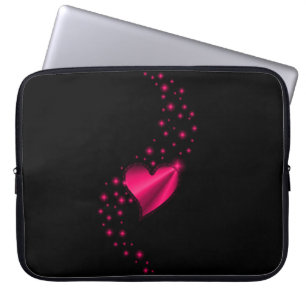 Rose Rosa Regenbogen Herz mit Sternen auf schwarz Laptopschutzhülle