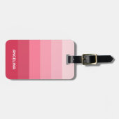 Rose Rosa Retro Streifen mit Namen und Weißem Text Gepäckanhänger (Vorderseite horizontal)