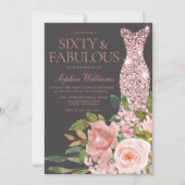 Rose Rosa Rosa Blume 60. Geburtstag Einladung (Vorderseite)