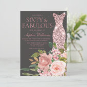 Rose Rosa Rosa Blume 60. Geburtstag Einladung (Stehend Vorderseite)