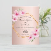 Rose Rosa Rosa Blüten geometrische Hochzeit Einladung (Stehend Vorderseite)