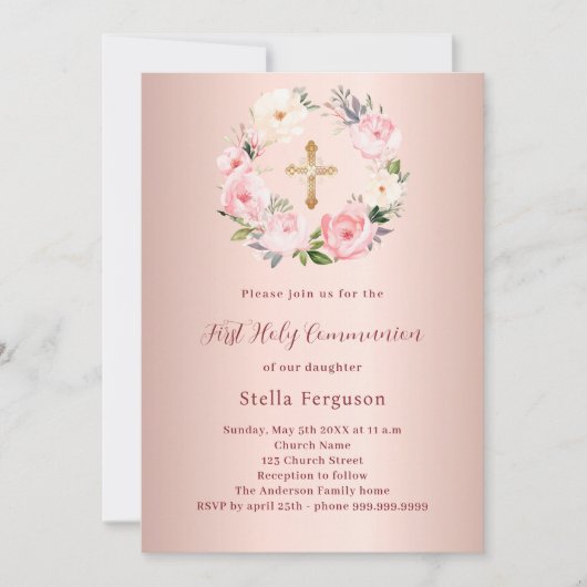 Rose Rosa Rosa Blütenblätter durch Erste Kommune Einladung (Vorderseite)