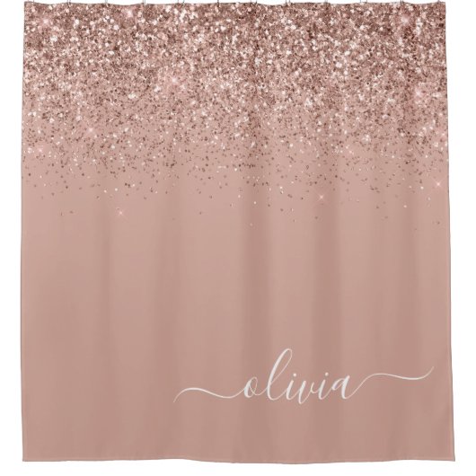 Rose Rosa Rosa Glitzer Girl Monogram Name Duschvorhang (Vorderseite)