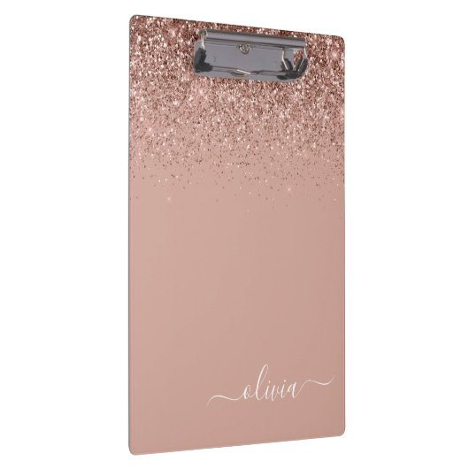 Rose Rosa Rosa Glitzer Girl Monogram Name Klemmbrett (Rechts)