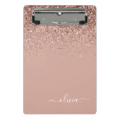 Rose Rosa Rosa Glitzer Girl Monogram Name Mini Klemmbrett (Vorderseite)