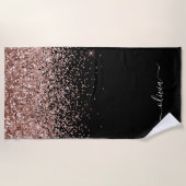 Rose Rosa Rosa Glitzer Girl Monogram Name Strandtuch (Vorderseite)
