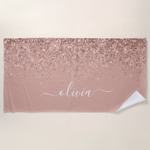 Rose Rosa Rosa Glitzer Girl Monogram Name Strandtuch