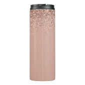 Rose Rosa Rosa Glitzer Girl Monogram Name Thermosbecher (Rückseite)